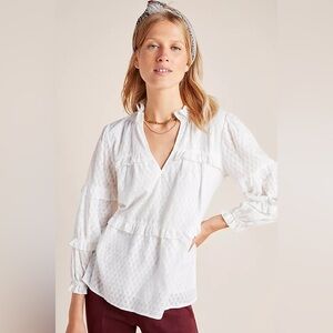 Anthropologie Maeve Angela Ruffled Peasant Blouse White XS Cottagecore Picnic